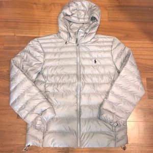 Polo Ralph Lauren Men's Pony Down Full Zip Packable Hood Puffer Jacket Grey